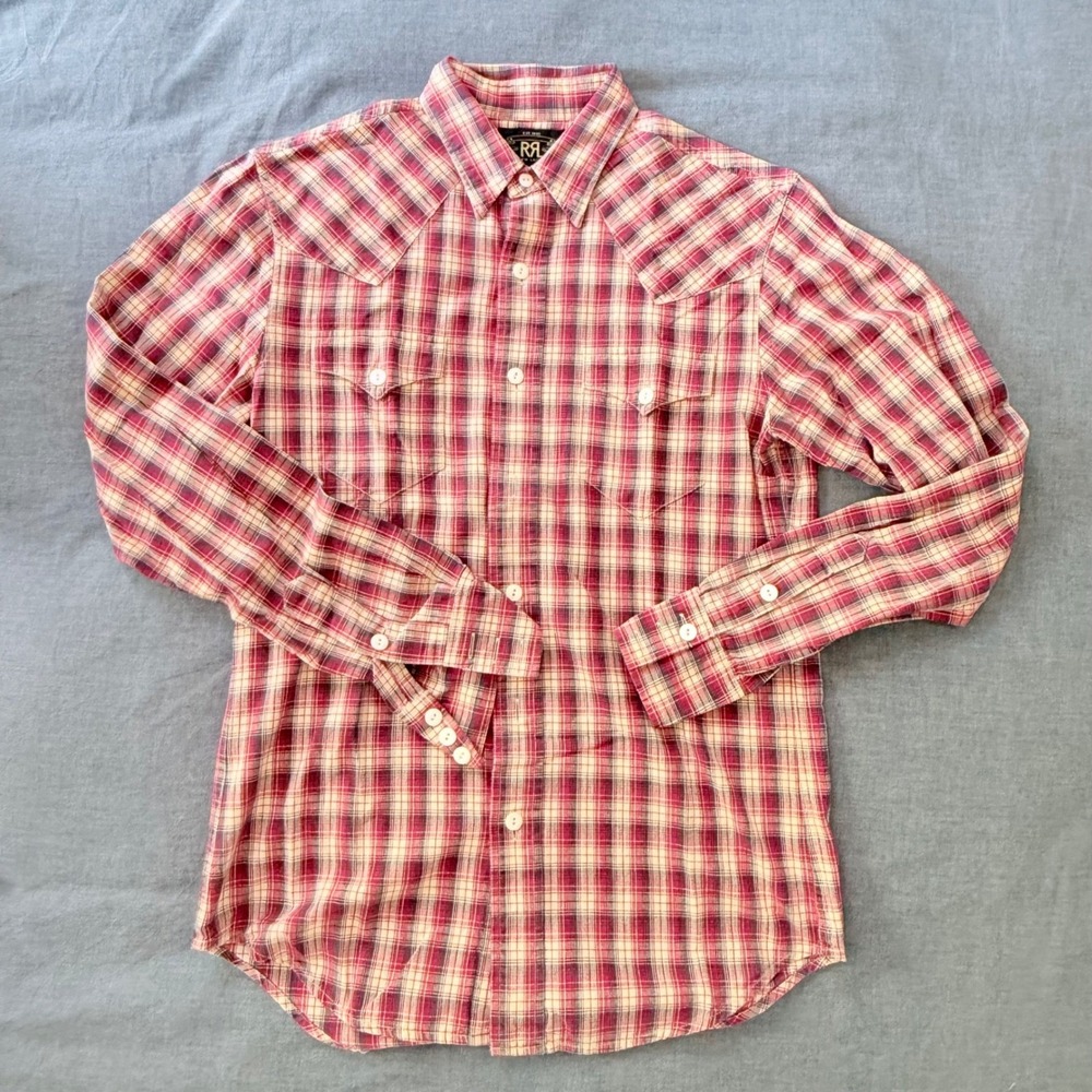 RRL Plaid Twill Workshirt Mens Small Red Plaid Cotton Pearl Snap Yoke